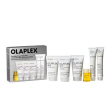 Cargar imagen en el visor de la galería, Caja y productos del kit The Mini Essentials Set de Olaplex incluye olaplex n°3, n°4, n°5, n°7, n°6 y n°9
