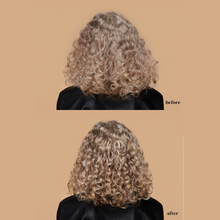Cargar imagen en el visor de la galería, Modelo antes y despues Spray Ouidad Botanical Boost 74ml para refrescar y reactivar rizos.