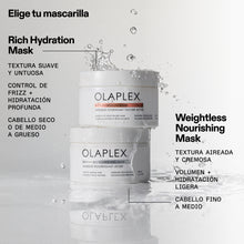 Cargar imagen en el visor de la galería, Dos mascarillas de olaplex WEIGHTLESS NOURISHING y RICH HYDRATION  diferencias
