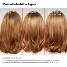 Cargar imagen en el visor de la galería, Antes y depues de usar la mascarilla WEIGHTLESS NOURISHING de olaplex
