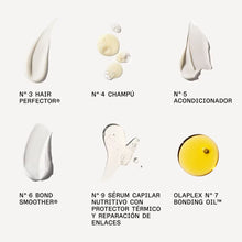Cargar imagen en el visor de la galería, Textura de lo productos de olaplex n°3, n°4, n°5, n°7, n°6 y n°9
