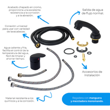 Cargar imagen en el visor de la galería, Regadera con Manguera y Mezcladora Monomando Negro mate Letmex X-601B
