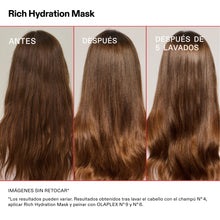 Cargar imagen en el visor de la galería, Cabello antes y después de usar mascarilla Olaplex RICH HYDRATION MASK 200 ml
