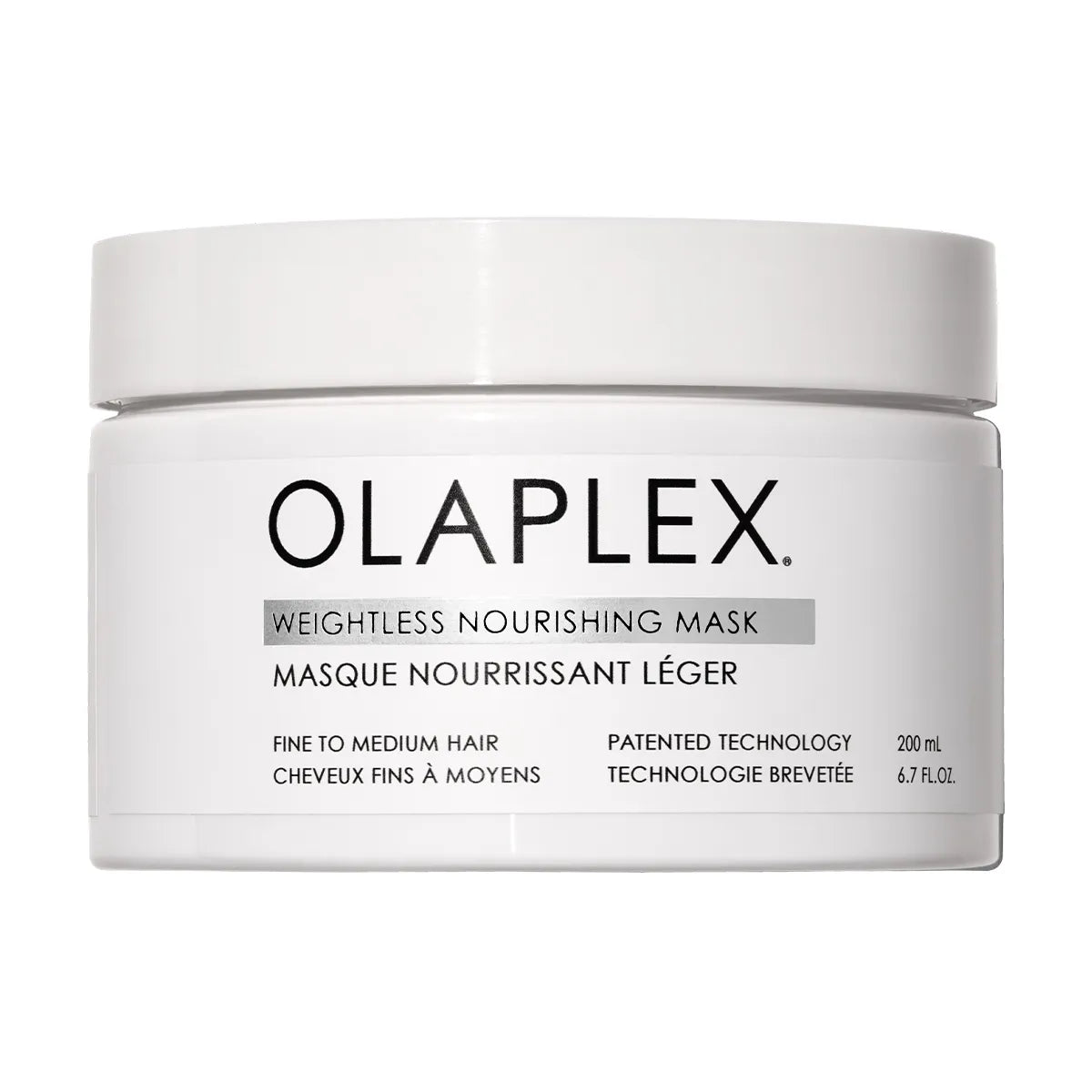 Bote de mascarilla WEIGHTLESS NOURISHING de Olaplex vista de frente 