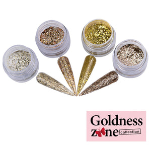 Polvo Acrílico Goldness Zone Collection para Decoración de Uñas 4pzas